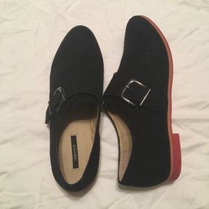 Black suede shoes with buckle